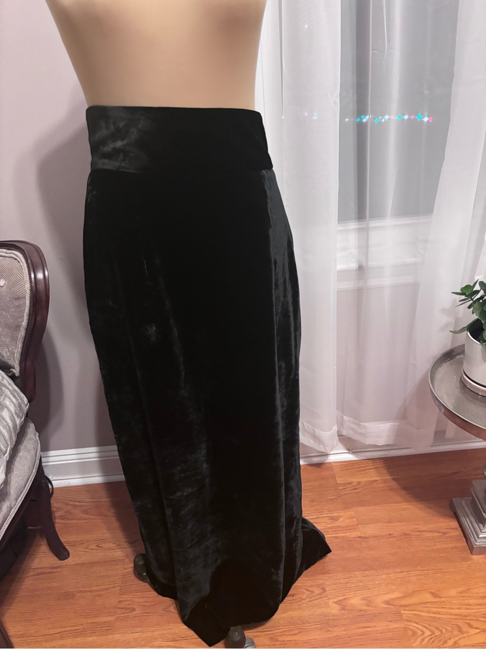 Zara Black Velvet High Waisted Maxi Skirt